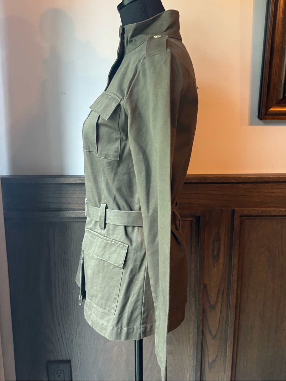 Old Navy Cotton Olive Utility Belted Military-Style Jacket small Y2K small - Picture 2 of 7